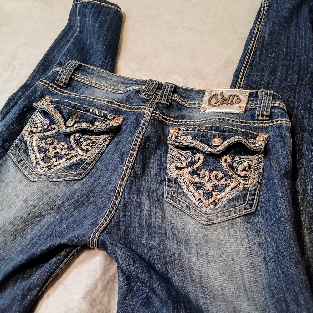 JUNIORS CELLO JEANS Studded Bling Style Skinny Stretch Medium Wash SIZE 13